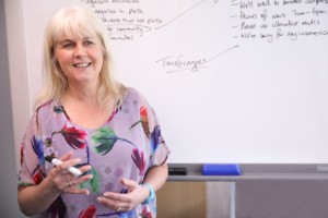 Angela Bensemann at whiteboard